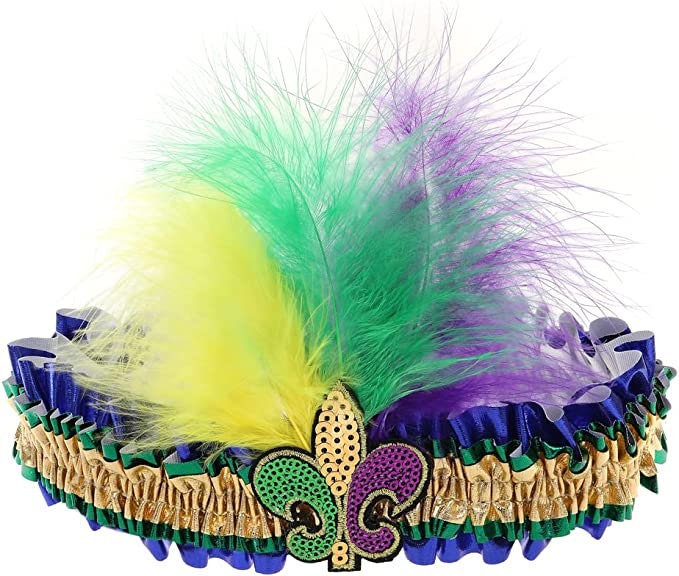 SET OF 2! Mardi Gras Sequin Headband and King cake Earrings Parade wear Party