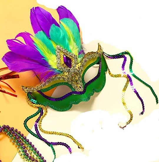 Mask Purple, Green, Gold Feather New Orleans Carnival Mardi Gras Face Eye Decoration Wreath Decor Costume favor party Outfit