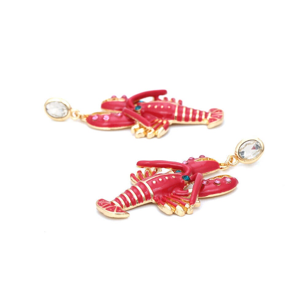 Crawfish Red Enamel Crystal Women's Dangle Earrings  Earrings Dangle Stud Ornament Gift Mardi Gras  Lobster Crayfish Pierced