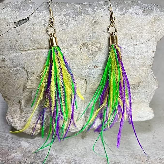 Mardi Gras Feather Earrings   Real ostrich feathers parade wear New Orleans