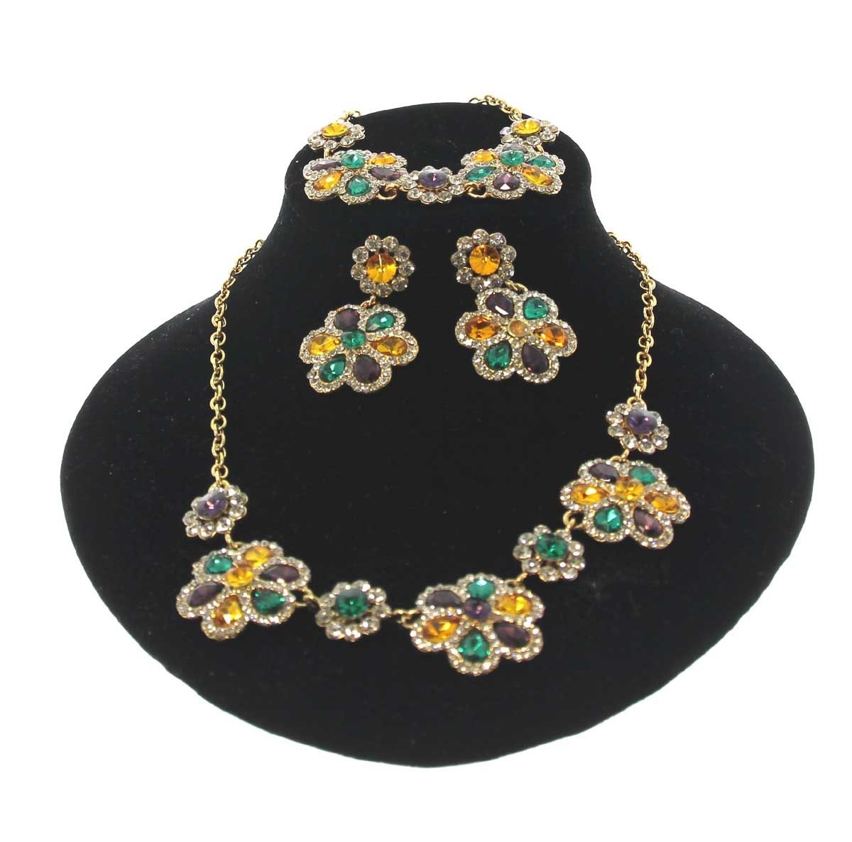 Mardi Gras Gems Flower Earrings  Necklace Bracelet SET Sexy masquerade ball