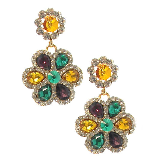 Mardi Gras Gems Flower Earrings Sexy masquerade ball parade carnival party