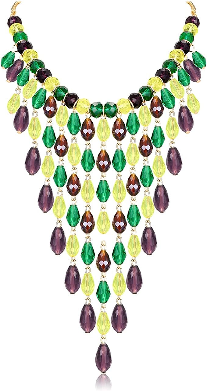 Multi-layered Teardrop Beads Necklace Crystal Bead Cluster Collar Mardi Gras Carnival Parade Necklace Jewelry Costume Ball Masquerade