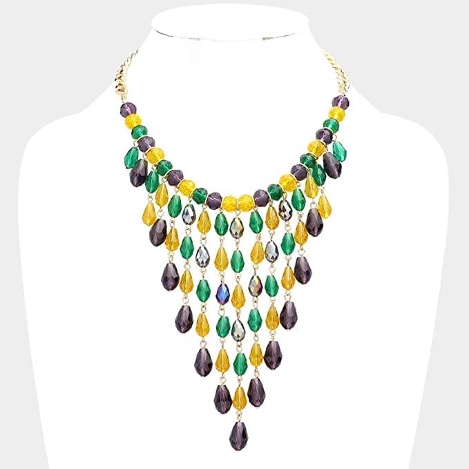 Multi-layered Teardrop Beads Necklace Crystal Bead Cluster Collar Mardi Gras Carnival Parade Necklace Jewelry Costume Ball Masquerade