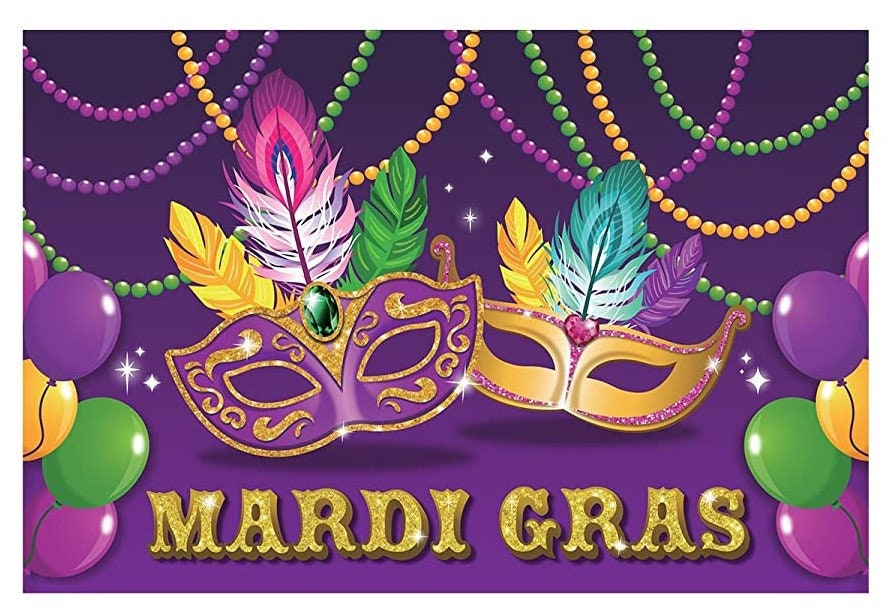 Mardi Gras Outdoor Backdrop Banner Party Supplies purple green gold photo booth parade