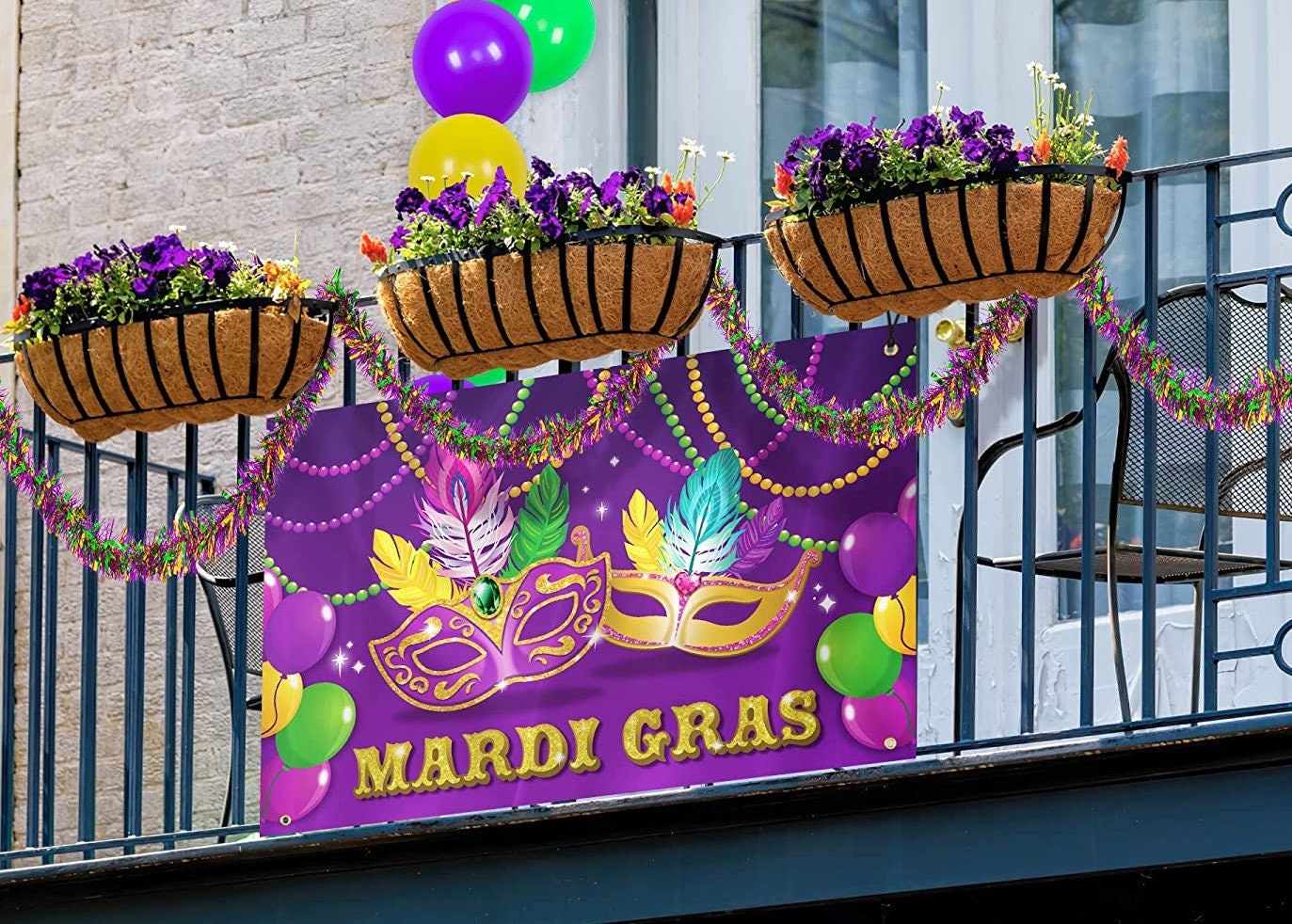 Mardi Gras Outdoor Backdrop Banner Party Supplies purple green gold photo booth parade