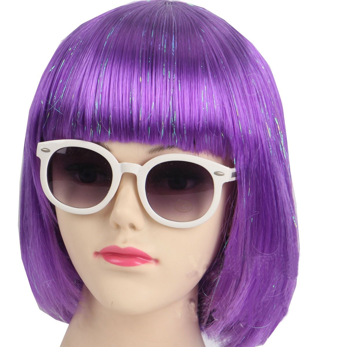 Mardi Gras Wig- Purple Short Bob Wig Women Girls Mardi Gras Carnival Party Costume New Orleans Bourbon St Parade