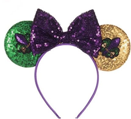 Mardi Gras Minnie Mouse Sparkled Mickey Mouse Ears Fleur De Lis purple green gold headband fits women or girls Sequin Headband