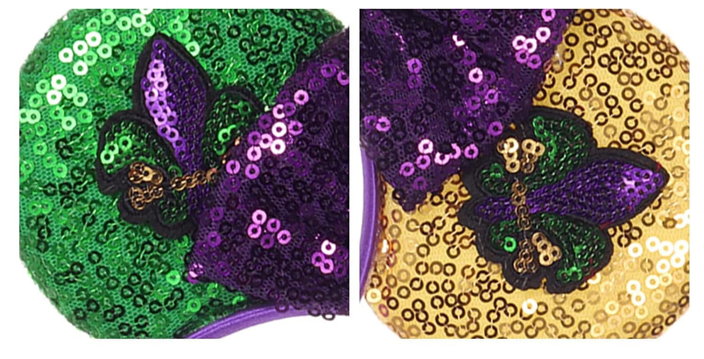 Mardi Gras Minnie Mouse Sparkled Mickey Mouse Ears Fleur De Lis purple green gold headband fits women or girls Sequin Headband