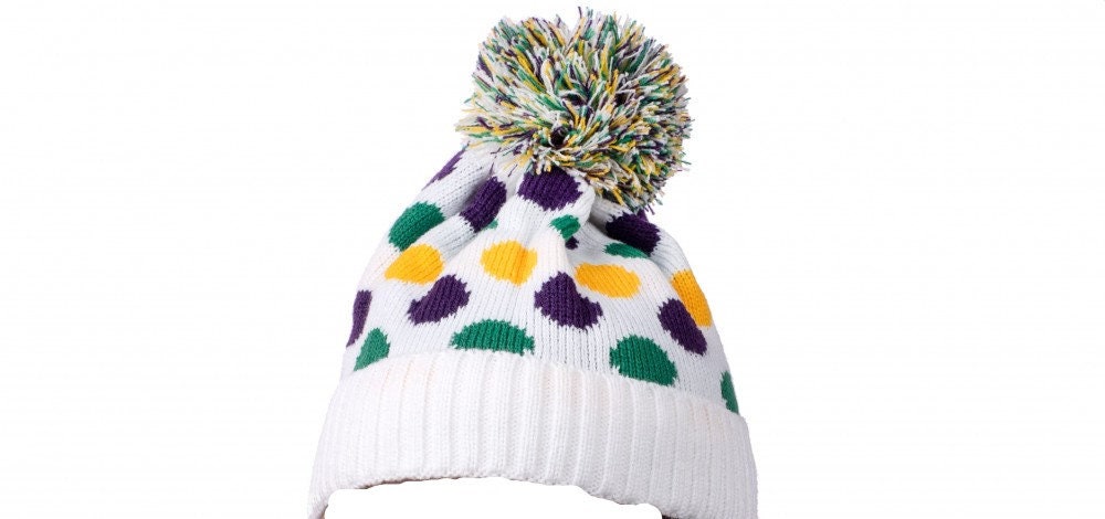 Mardi Gras Fleur de Lis Knit Hat POKA DOTS costume parade New Orleans Wear