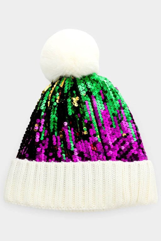 Mermaid sequin Unisex Fleur De Lis Mardi Gras Skull Hats Knit Cap Winter Warm Cap Beanie Hat Purple Parade Embroidered