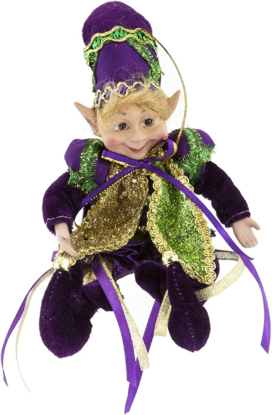 Purple Mardi Gras Elf Jester Doll Ornament New Orleans Decoration