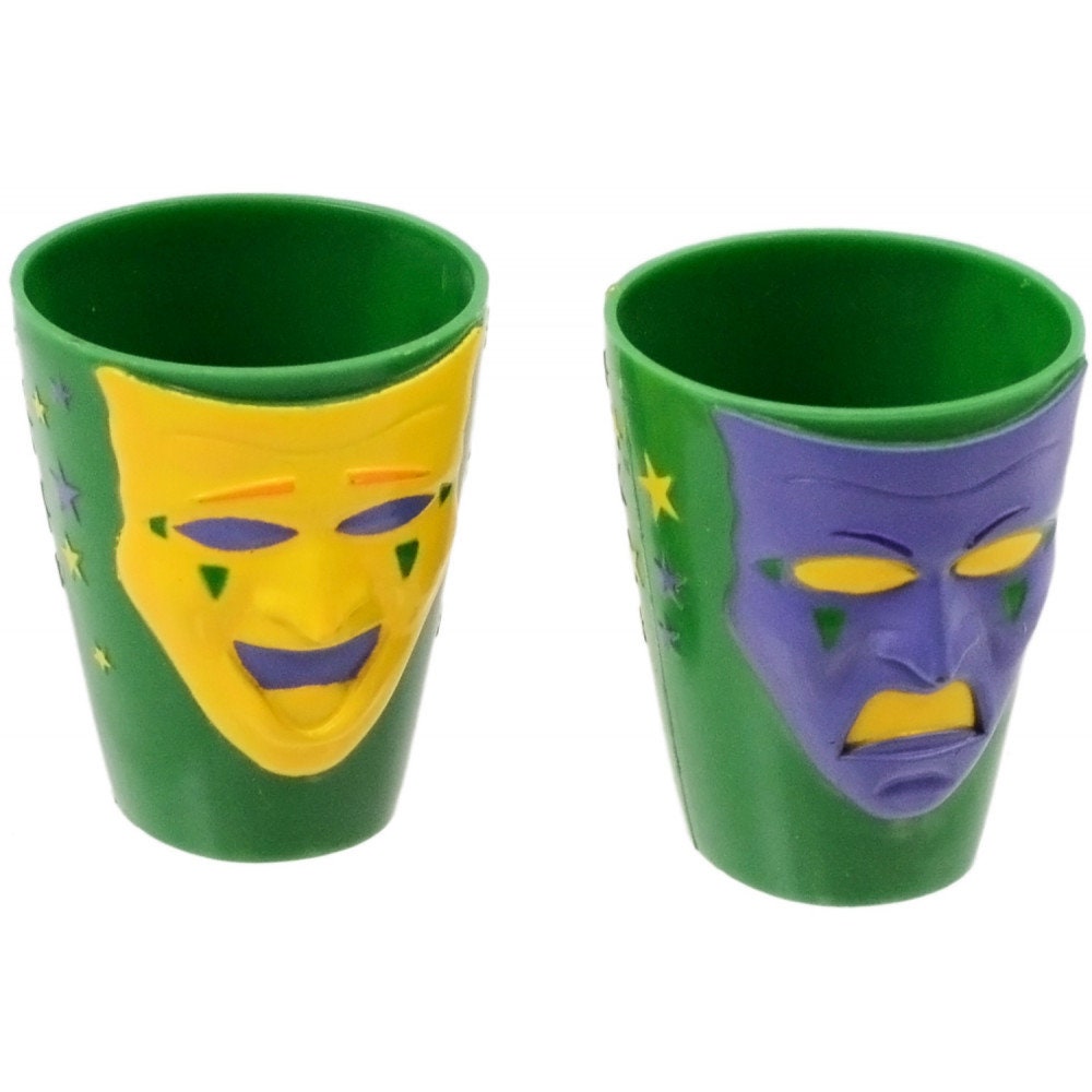 Shot Glasses - ( SET OF 2!) Comedy Tragedy glass New Orleans Mardi Gras Crawfish boil cajun party Bourbon St Parade Gift