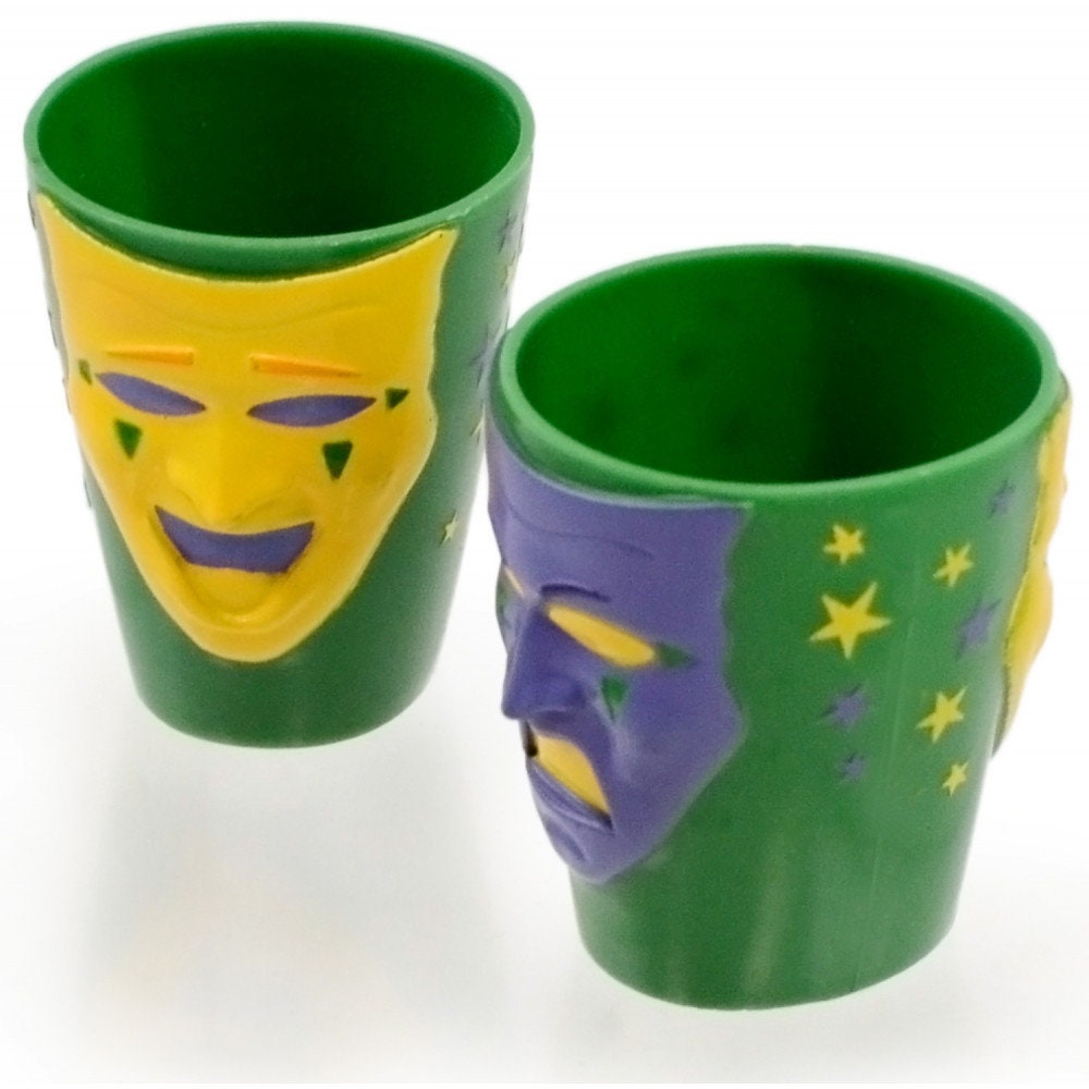 Shot Glasses - ( SET OF 2!) Comedy Tragedy glass New Orleans Mardi Gras Crawfish boil cajun party Bourbon St Parade Gift