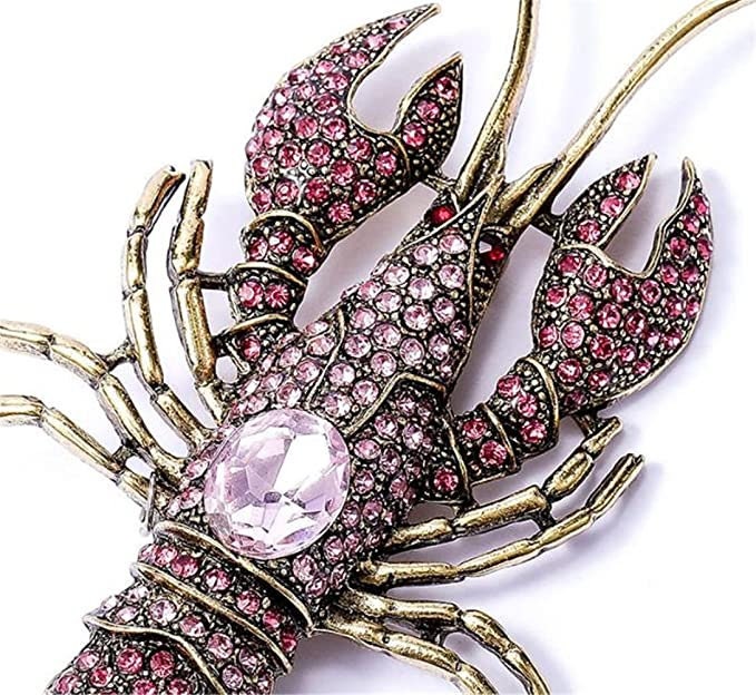 Mardi Gras CrawfishRed Rhinestone Crayfish Lobster Brooch Crystal Enamel Shrimp Seafood boil party Brooches Lobster Crayfish pin