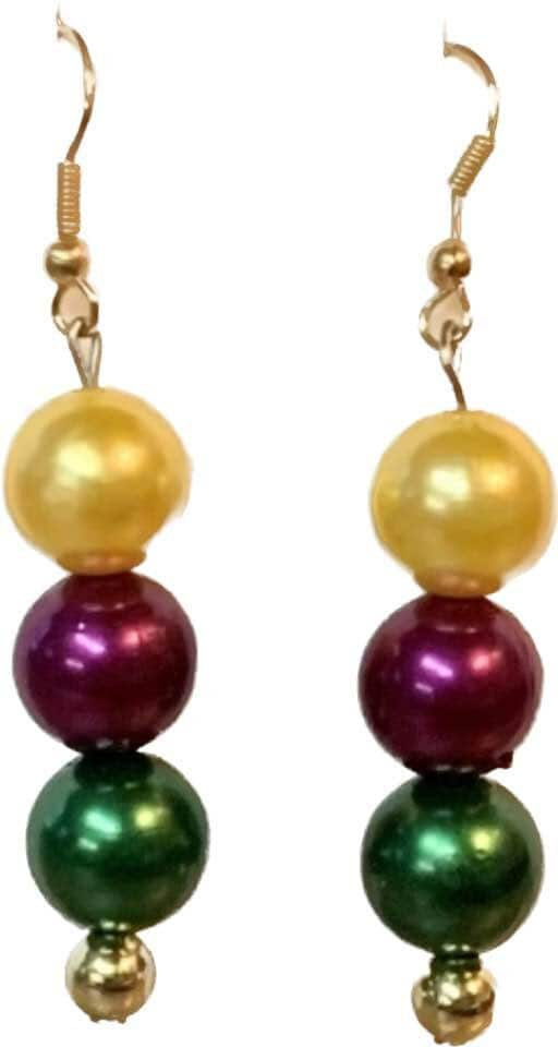 Mardi Gras Theme  Bead dog style Earrings Fleur De Lis parade party wear