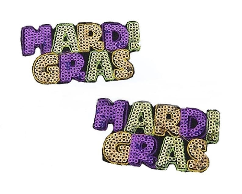 SET OF 2 Mardi Gras  3" Sequin Applique Fat Tuesday  New Orleans Patch  DIY Hair Clip Applique  Sequins Parade Purple Green Gold  Costume