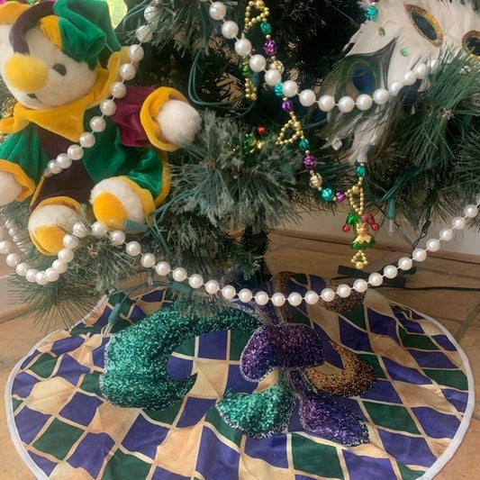 Fleur De lis Tree Skirt 35.4 Inches Mardi Gras Carnival Glitter Christmas Tree Skirt Tree New Orleans purple green gold Home