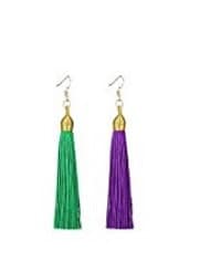 Mardi Gras Purple Green Gold Tassel Hoop Hook Earrings