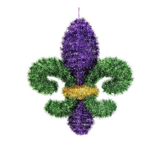 19" Mardi Gras Fleur de Lis Tinsel Wreath Door Decor Parade Ornament