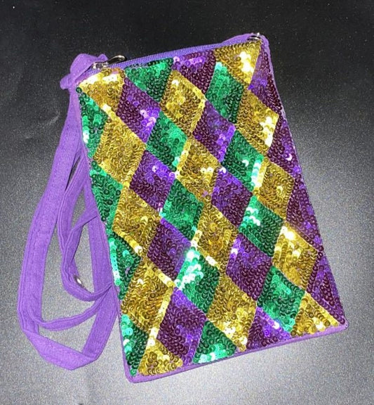 Mardi Gras Sequin Harlequin Diamonds Shoulder Bag Mask Gold Cross Body Bag Mardi Gras Sequin Bag PURSE parade masquerade Purple Party