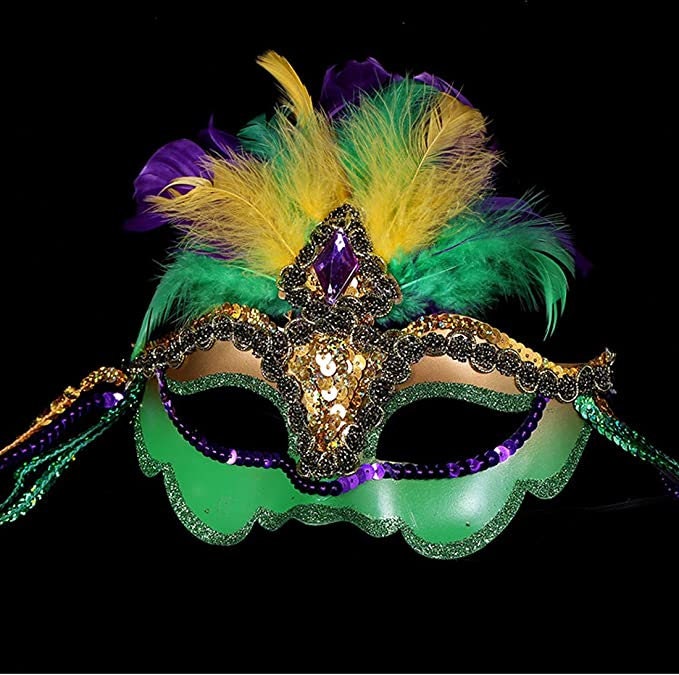 Mask Purple, Green, Gold Feather New Orleans Carnival Mardi Gras Face Eye Decoration Wreath Decor Costume favor party Outfit