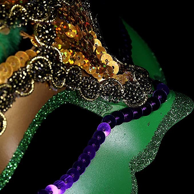 Mask Purple, Green, Gold Feather New Orleans Carnival Mardi Gras Face Eye Decoration Wreath Decor Costume favor party Outfit