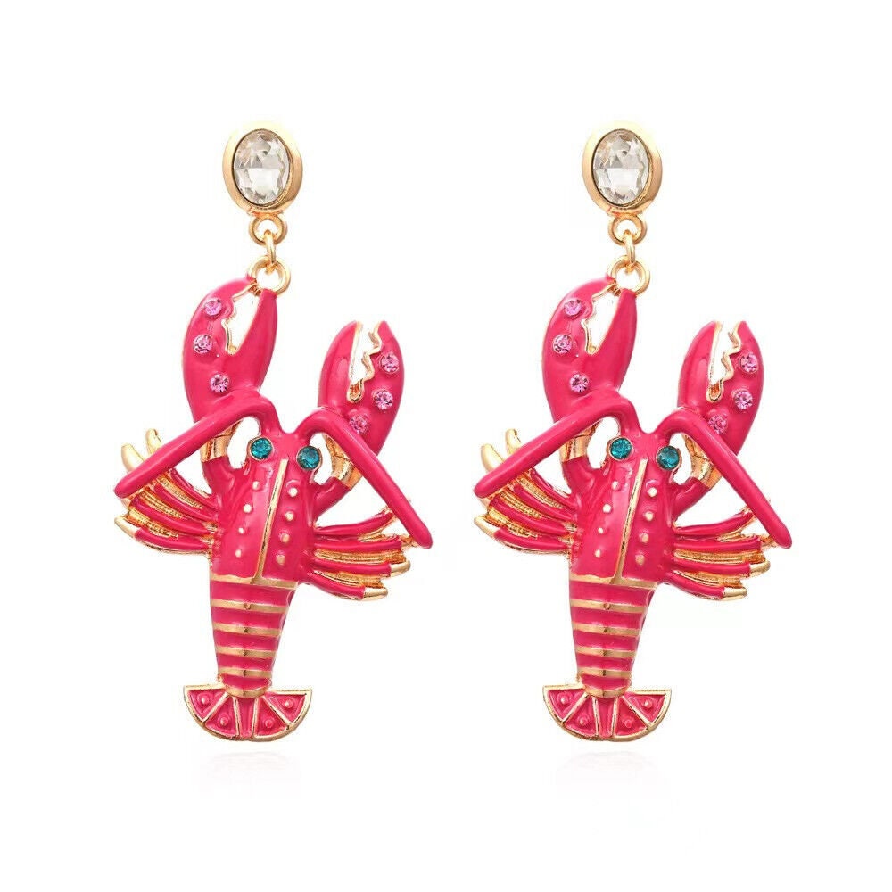 Crawfish Red Enamel Crystal Women's Dangle Earrings  Earrings Dangle Stud Ornament Gift Mardi Gras  Lobster Crayfish Pierced