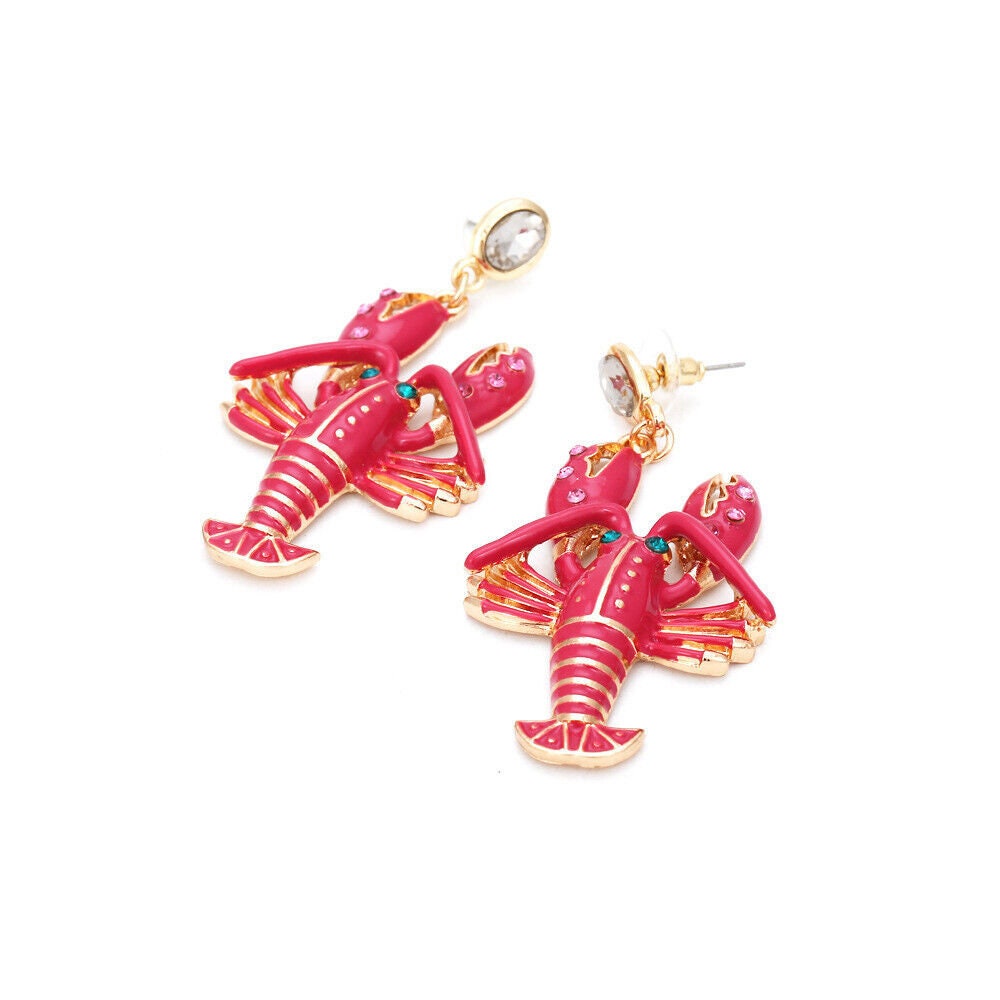 Crawfish Red Enamel Crystal Women's Dangle Earrings  Earrings Dangle Stud Ornament Gift Mardi Gras  Lobster Crayfish Pierced