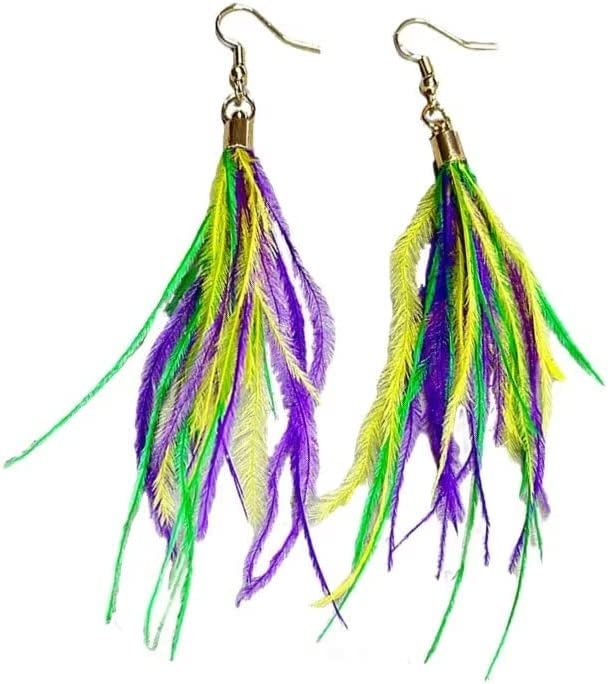 Mardi Gras Feather Earrings   Real ostrich feathers parade wear New Orleans