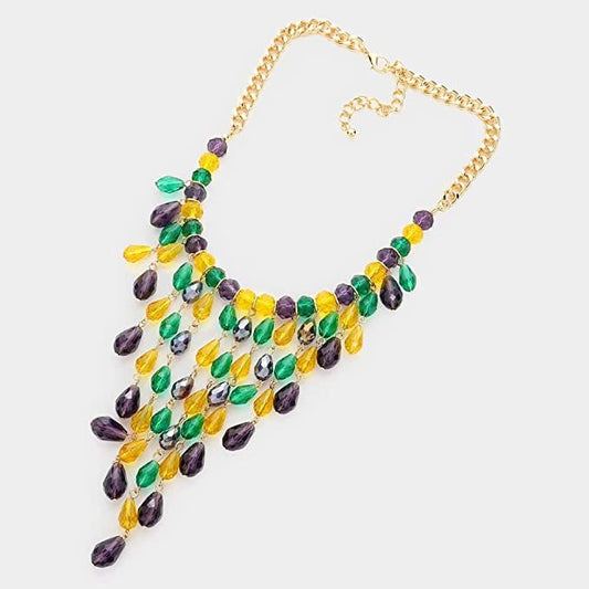 Multi-layered Teardrop Beads Necklace Crystal Bead Cluster Collar Mardi Gras Carnival Parade Necklace Jewelry Costume Ball Masquerade