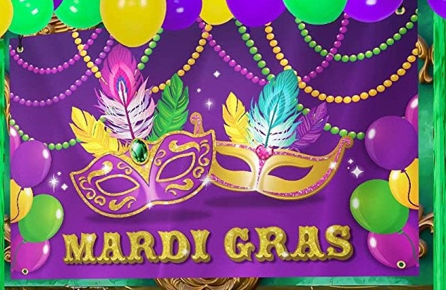 Mardi Gras Outdoor Backdrop Banner Party Supplies purple green gold photo booth parade