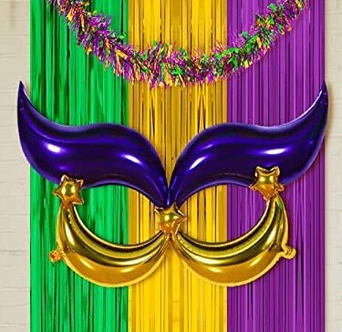 Mardi Gras Door Glittering Tinsel Garland, 3 Pack Foil Fringe Curtains Party Supplies, 50 Pcs  Outdoor  purple green gold photo booth parade