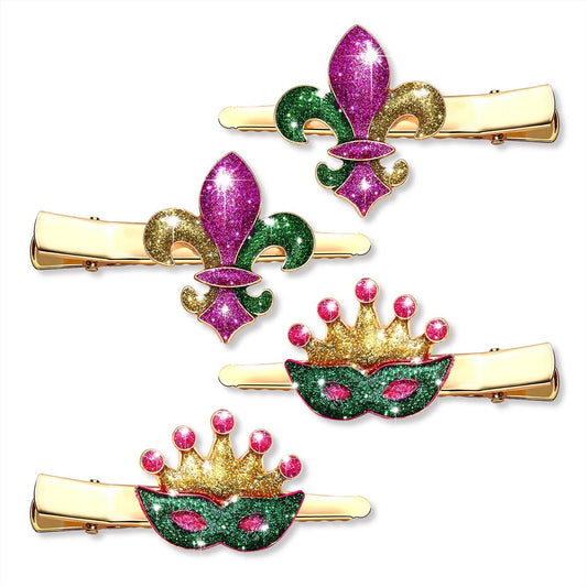 Mardi Gras Sequin Fleur De lis Hair Clip bobby pin like or Royal Crown clip CHOOSE FROM 2 STYLES! Barretts hairpin parade wear girls ladies