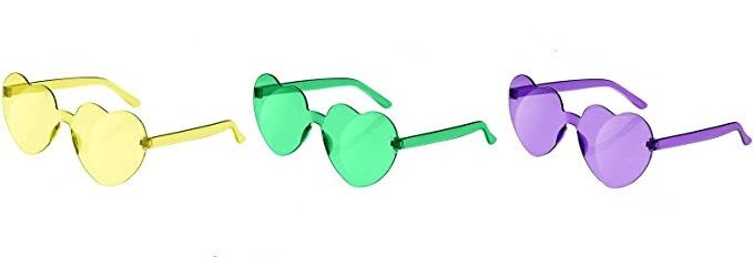 Mardi Gras Heart Purple Green or Gold sunglasses parade wear party carnival CHOOSE COLOR BELOW