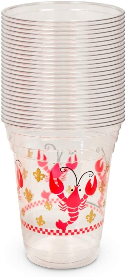 Crawfish Fleur De lis(40!) Cups -Ships PRIORITY MAIL!  Boil Plastic Party 20 oz Cup Lobster Party New Orleans Seafood Beer