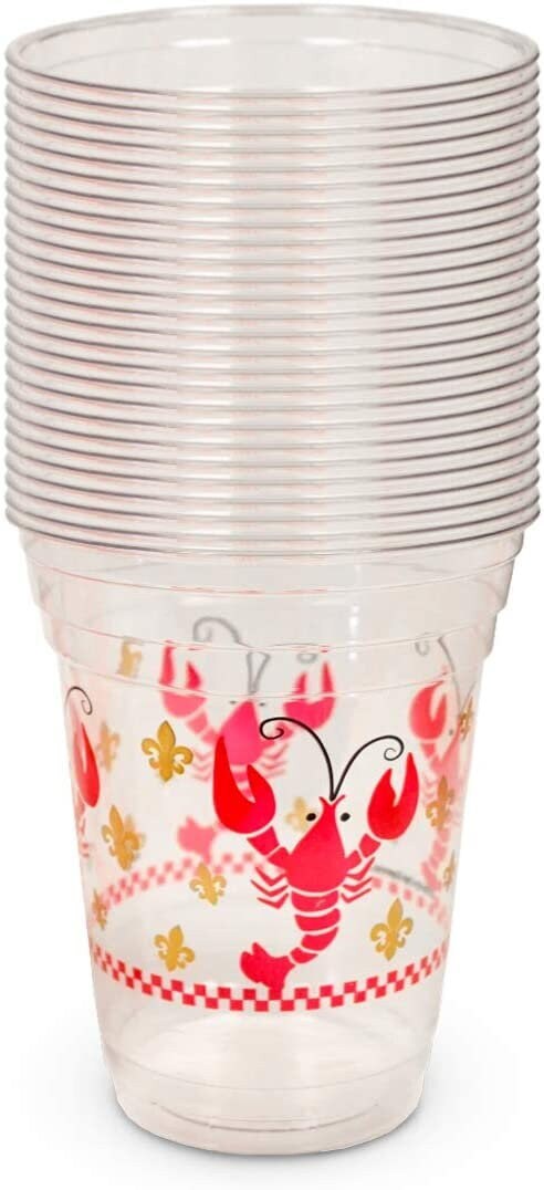 Crawfish Fleur De lis Cups - Boil Plastic Party 20 oz Cup Lobster Party New Orleans Seafood Beer