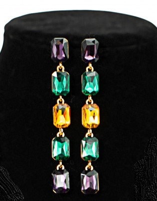 Mardi Gras Emerald Cut Earring set Parade Costume New Orleans Carnival Ball Masquerade