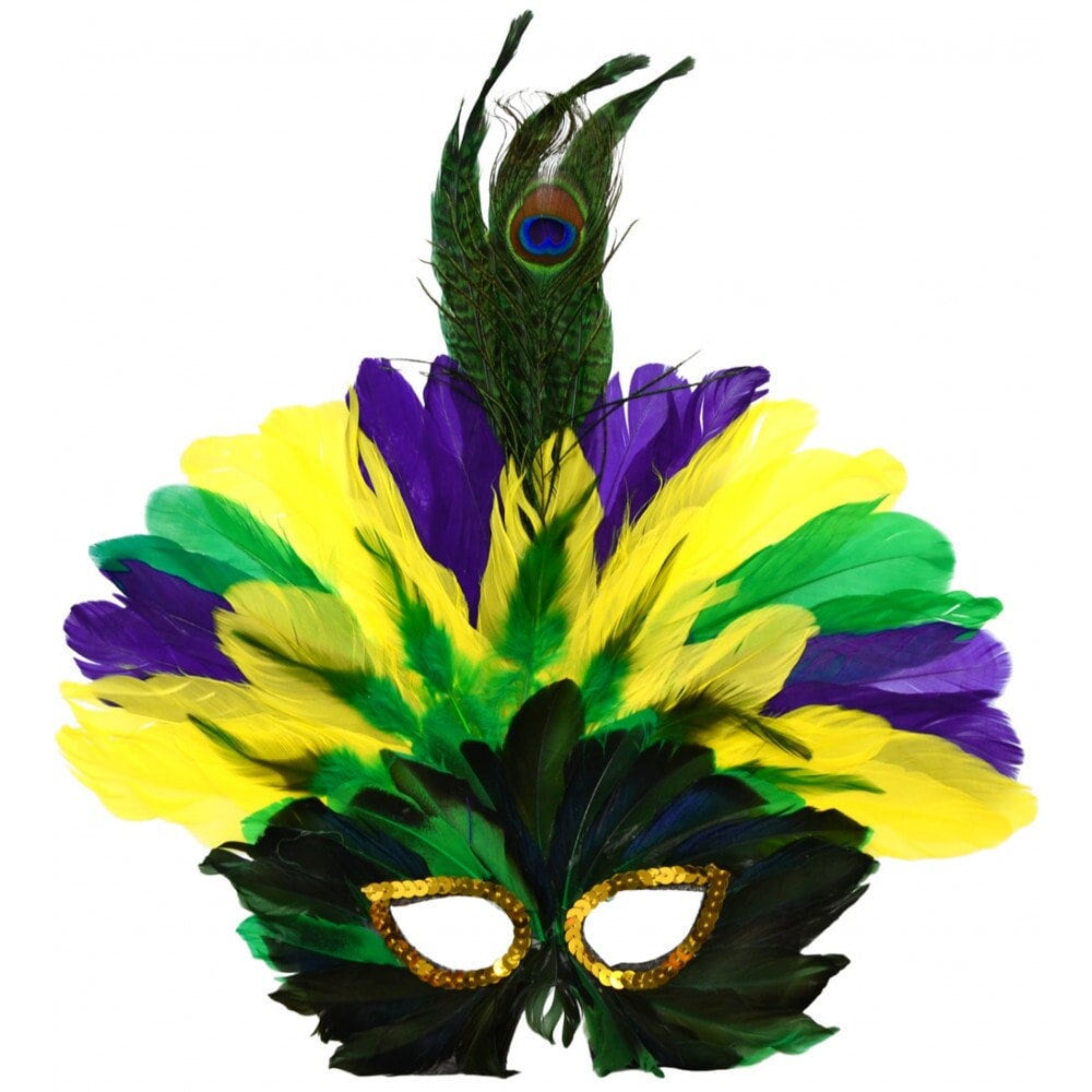 Mask Purple, Green, Gold Feather Burst Mardi Gras Peacock  New Orleans Carnival Mardi Gras Face Eye Decoration Wreath Costume favor Outfit