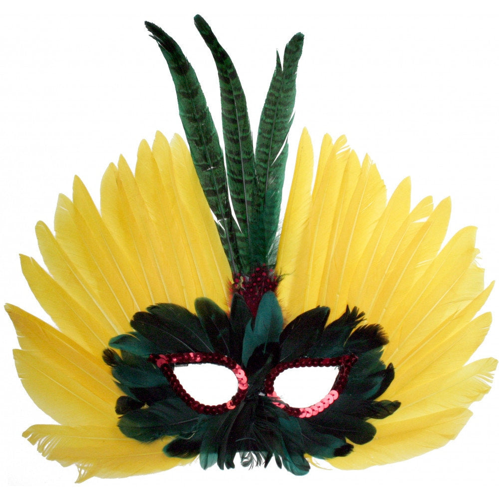 Yellow Sunshine  Feather Mask Feather Burst Mardi Gras  New Orleans Carnival Mardi Gras Face Eye Halloween Wreath Costume favor Outfit