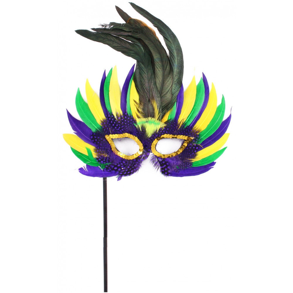 Mask Purple, Green, Gold Feather Burst Stick Mask New Orleans Carnival Mardi Gras Face Eye Decoration Wreath Costume favor party Outfit