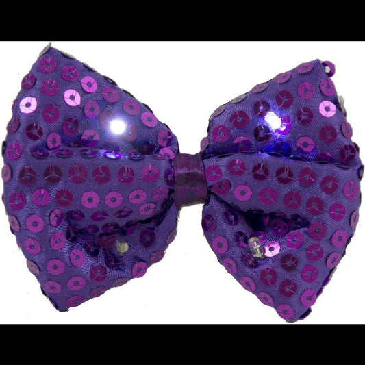 Sequin LED light Mardi Gras  Satin Bow tie Purple bowtie Men Women Parade Costume Masquerade ball Suit