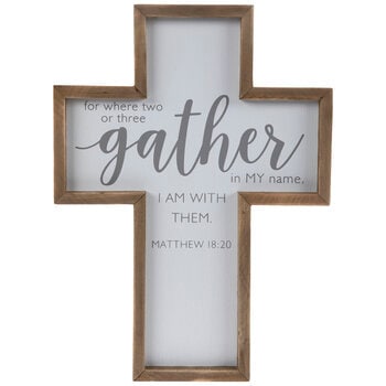 Matthew 18:20 Wood Wall Cross Ornament Christmas Christ Jesus